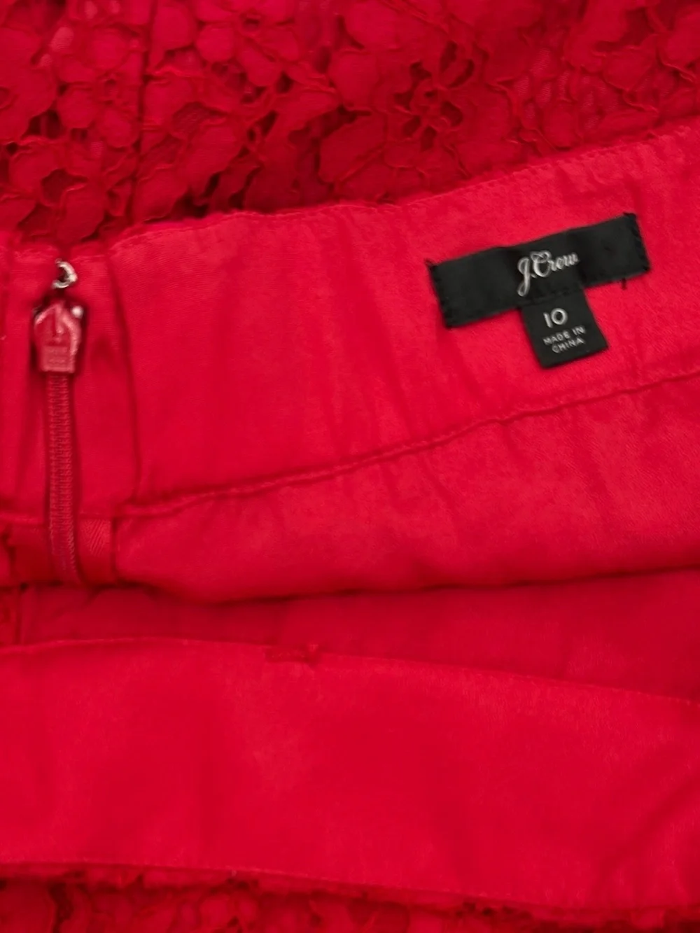 J.Crew Red Lace Pencil Skirt Scalloped Eyelash Hem Lined Size 10 - Picture 1 of 13
